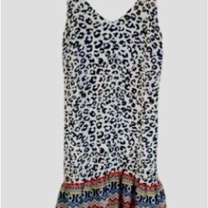 CAbi Safari Leopard Print Ruffle Slip Dress with Colorful Hem 5115